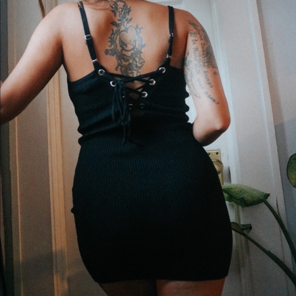Black Lace Up Mini Dress